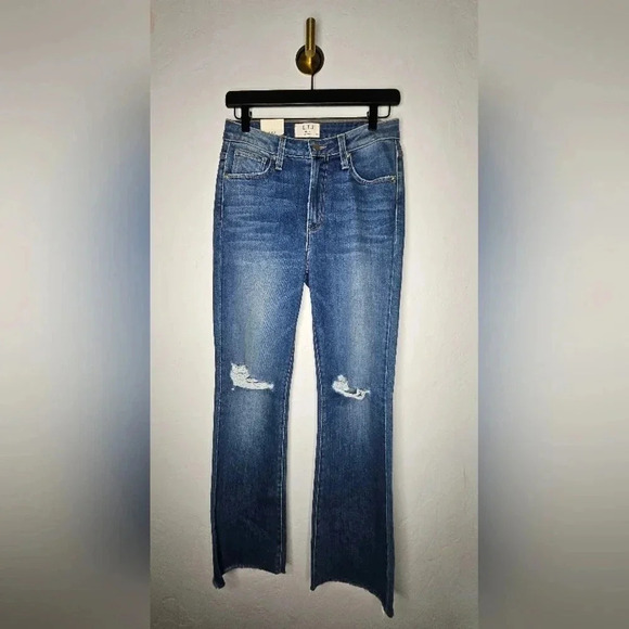L.T.J Denim - Letters To Juliet  Medium Wash High Rise Bootcut Jean Distressed Raw Hem Size 26